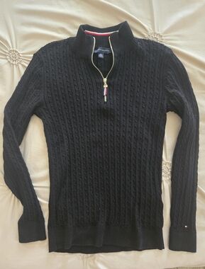 Tommy Hilfiger Black Cable-Knit Half-Zip Sweater XS